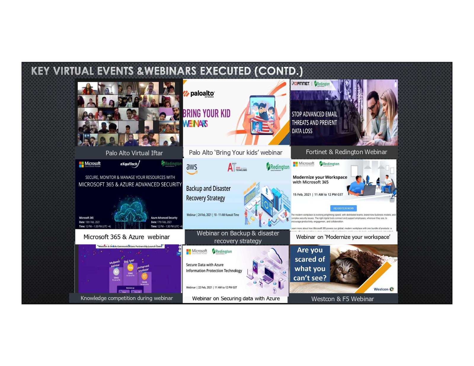 Virtual events and webinars continued — Palo Alto, Fortinet, AWS and Azure sessions